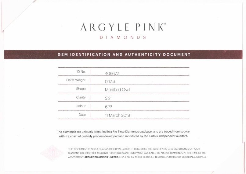 CERTIFIED ARGYLE Oval Diamond 0.17CT 6PP SI1