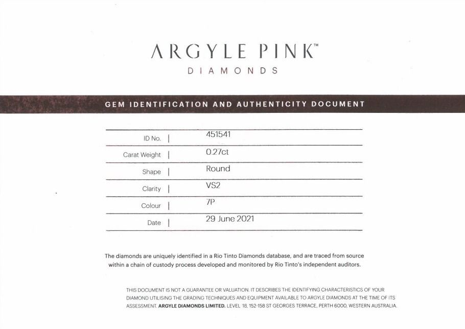 CERTIFIED ARGYLE Round Diamond 0.27ct 7P VS2