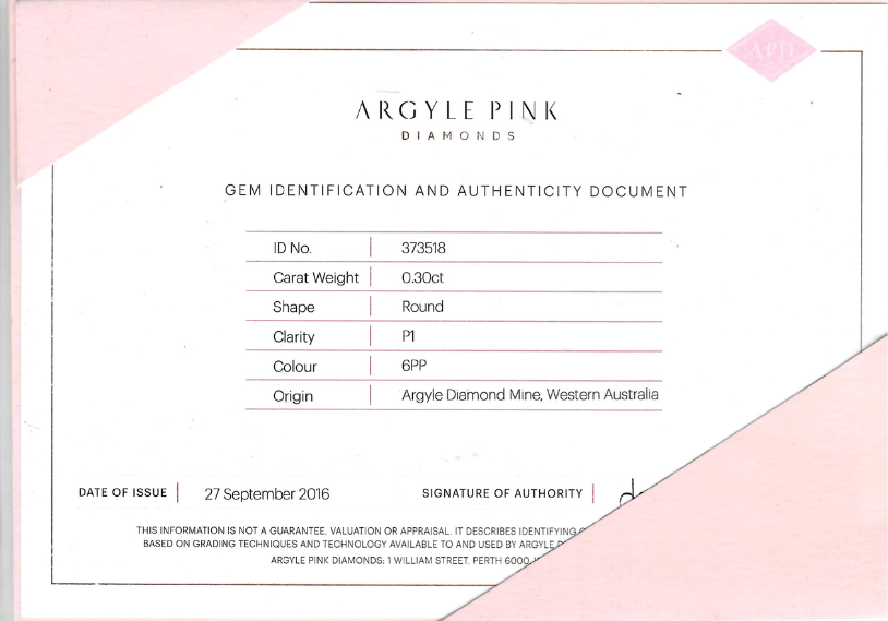 CERTIFIED ARGYLE Round Diamond 0.30ct 6PP P1