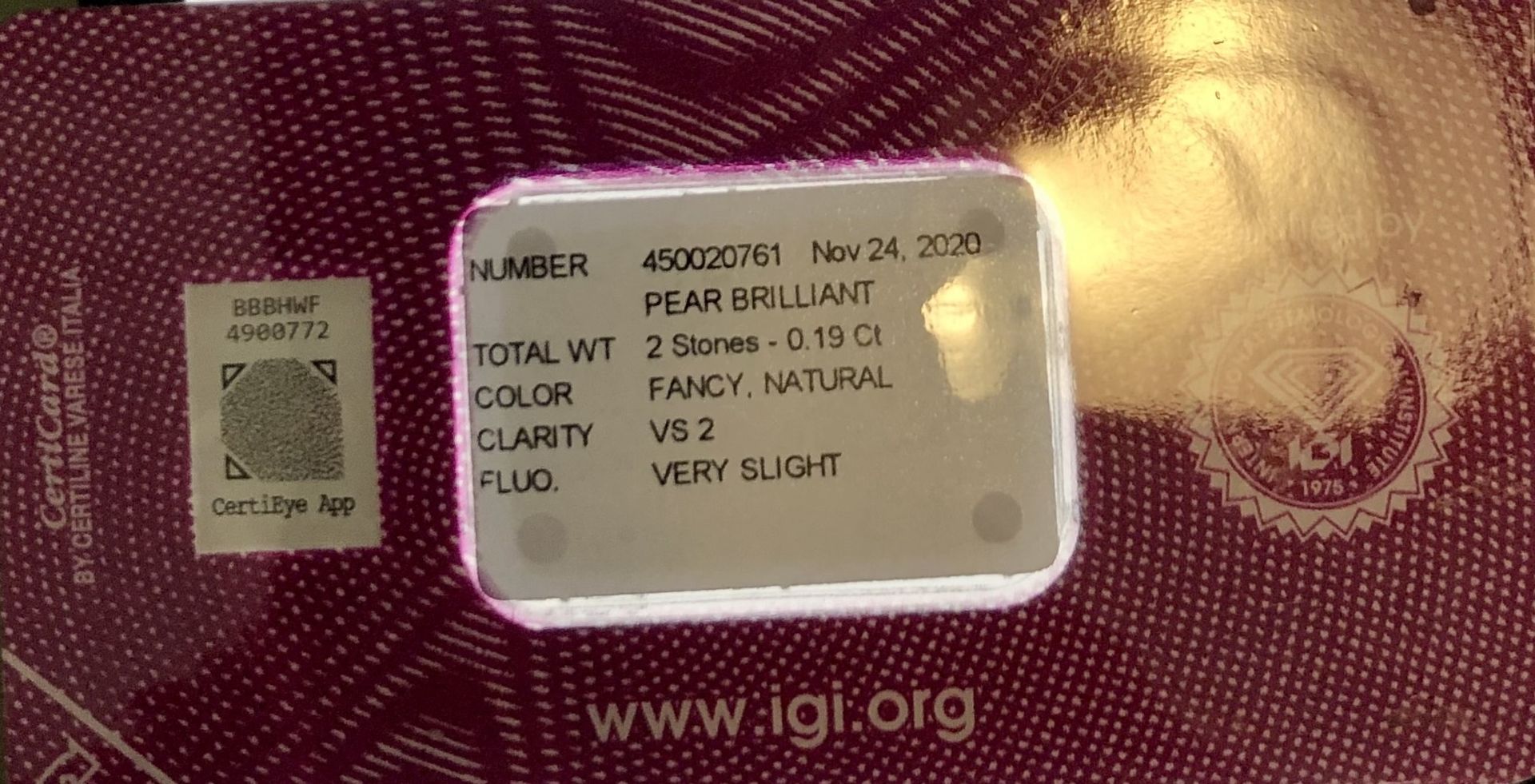 CERTIFIED ARGYLE Pear Diamonds Collectors Edition 0.10ct & 0.09ct 5P SIAV/VS2