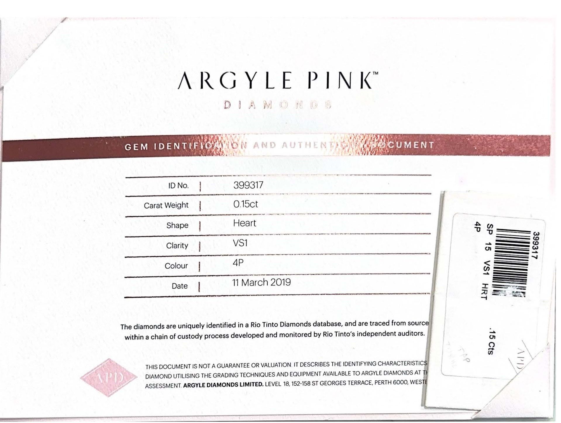 CERTIFIED ARGYLE Heart Diamond 0.15ct 4P VS1