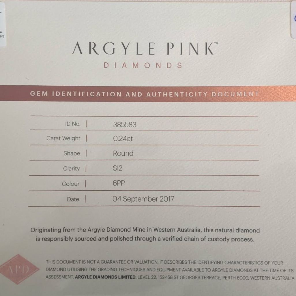 CERTIFIED ARGYLE Round Diamond 0.24ct 6PP SI2