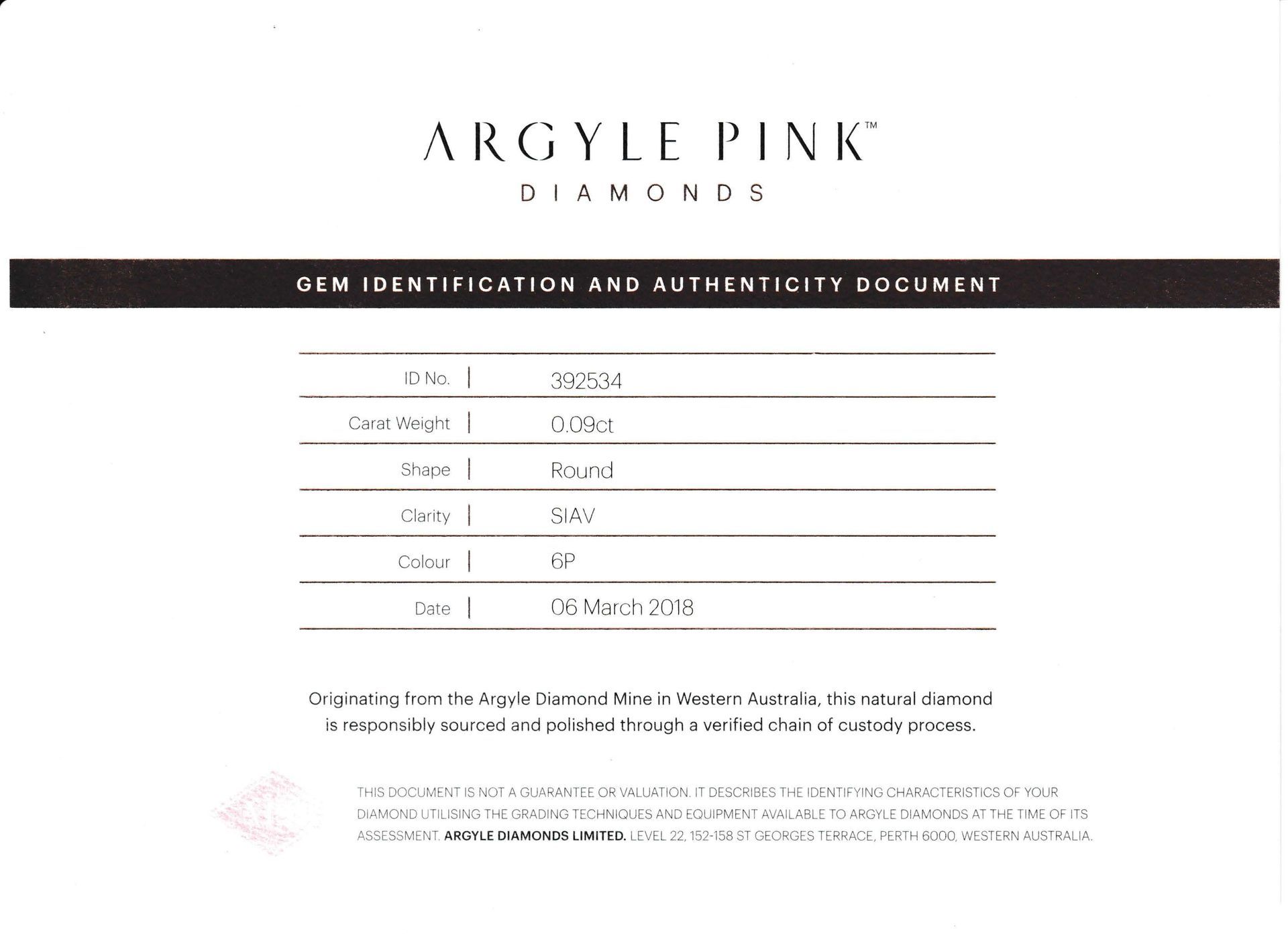 CERTIFIED ARGYLE Round Diamond 0.09ct 6P SIAV