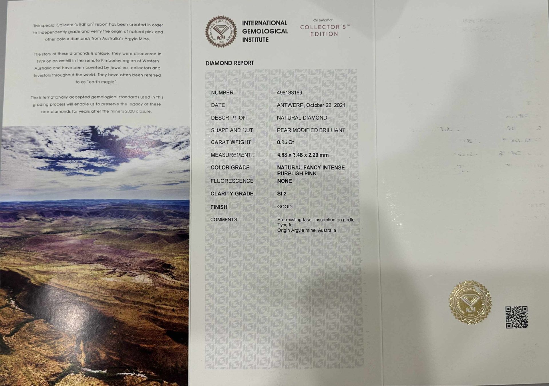 ORIGIN ARGYLE Pear Diamond 0.25ct Blue VS2