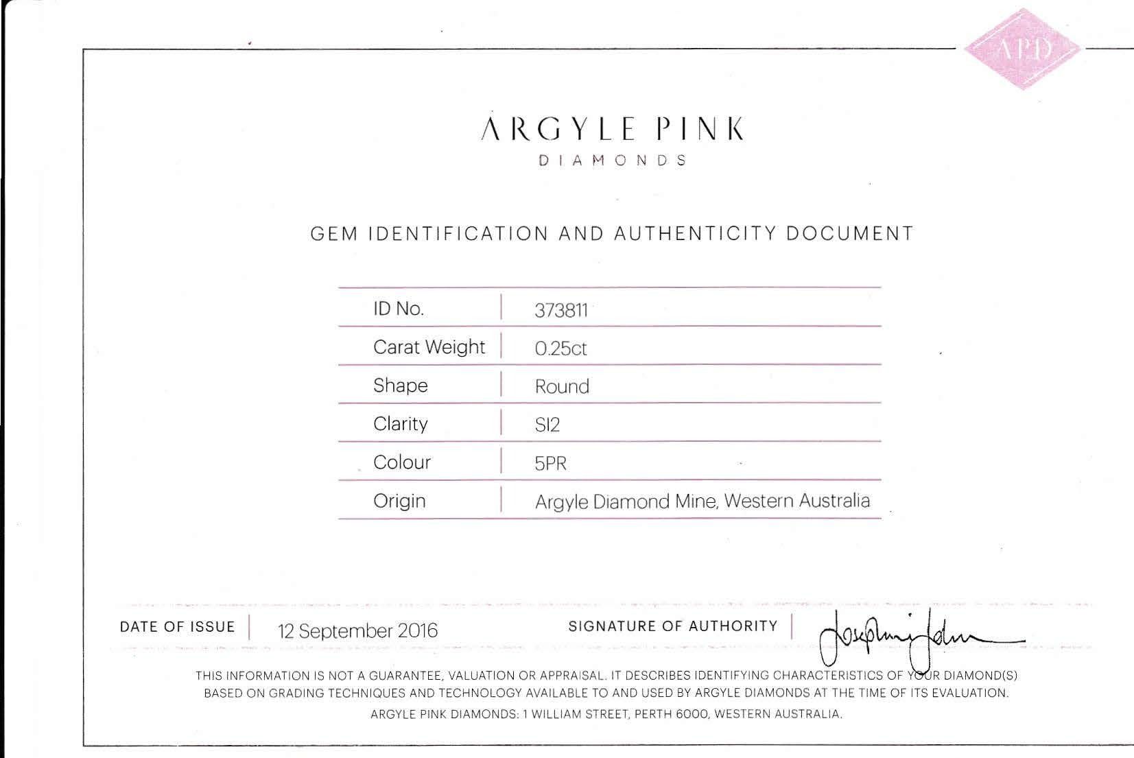 CERTIFIED ARGYLE Round Diamond 0.25ct 5PR SI2