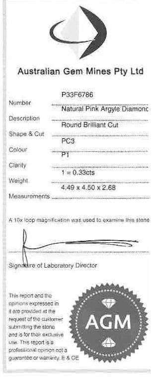 ORIGIN ARGYLE Round Diamond 0.33CT PC3 P1