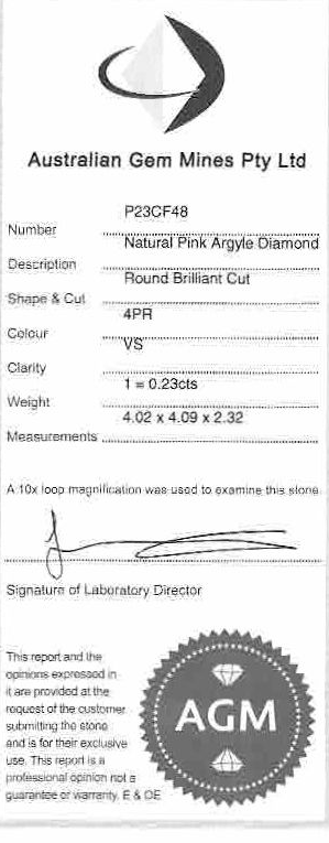 ORIGIN ARGYLE Round Diamond 0.23ct 4PR VS
