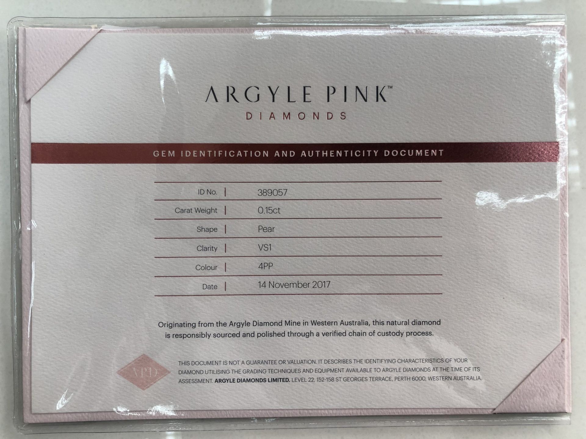 CERTIFIED ARGYLE Pear Diamond 0.15ct 4PP VS1/VVS2