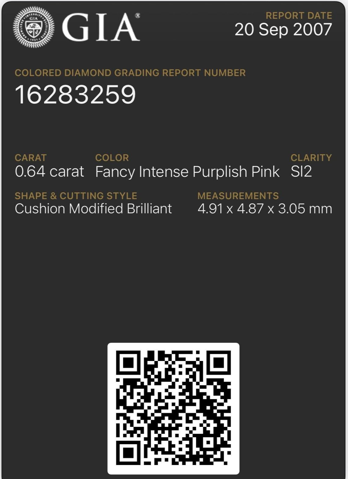 ORIGIN ARGYLE Cushion Diamond 0.64ct SI2