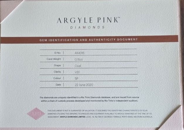 CERTIFIED ARGYLE Oval Diamond 0.15ct 5P VS2 Collector's Edition