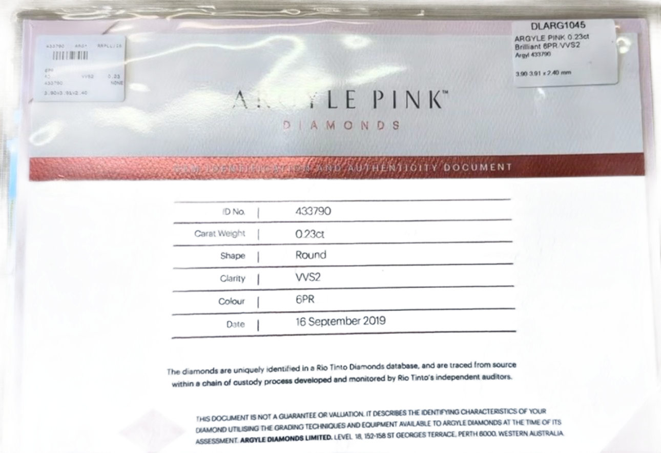 CERTIFIED ARGYLE Round Diamond 0.23ct 6PR VVS2