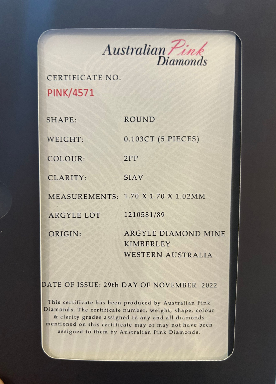 ORIGIN ARGYLE Round Diamonds 2P 5= 0.10ct SIAV