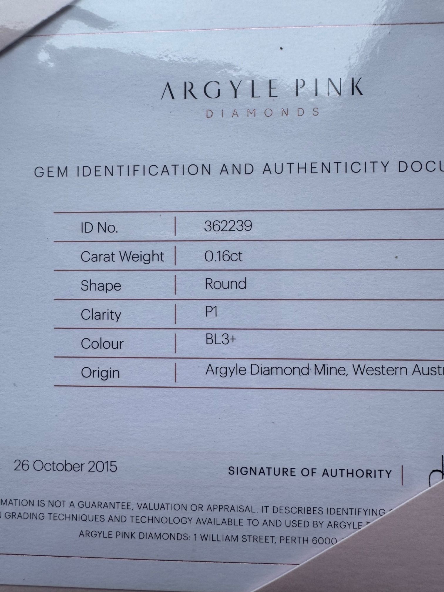 CERTIFIED ARGYLE Round Diamond 0.16ct BL3+ Blue P1