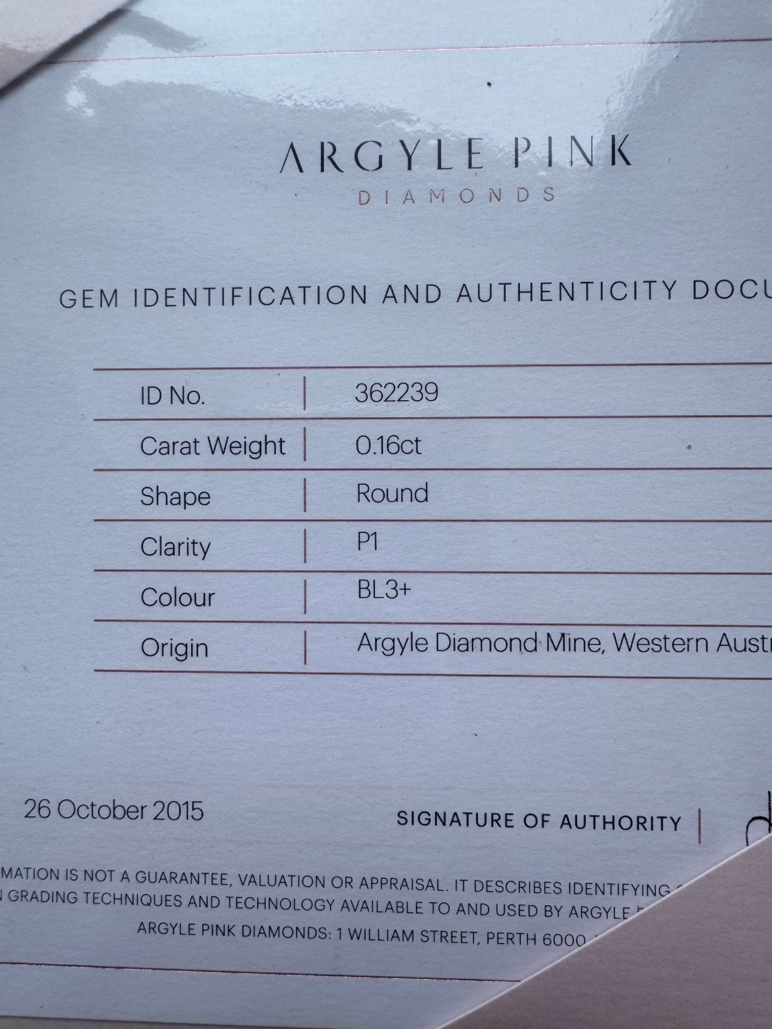 CERTIFIED ARGYLE Round Diamond 0.16ct BL3+ Blue P1