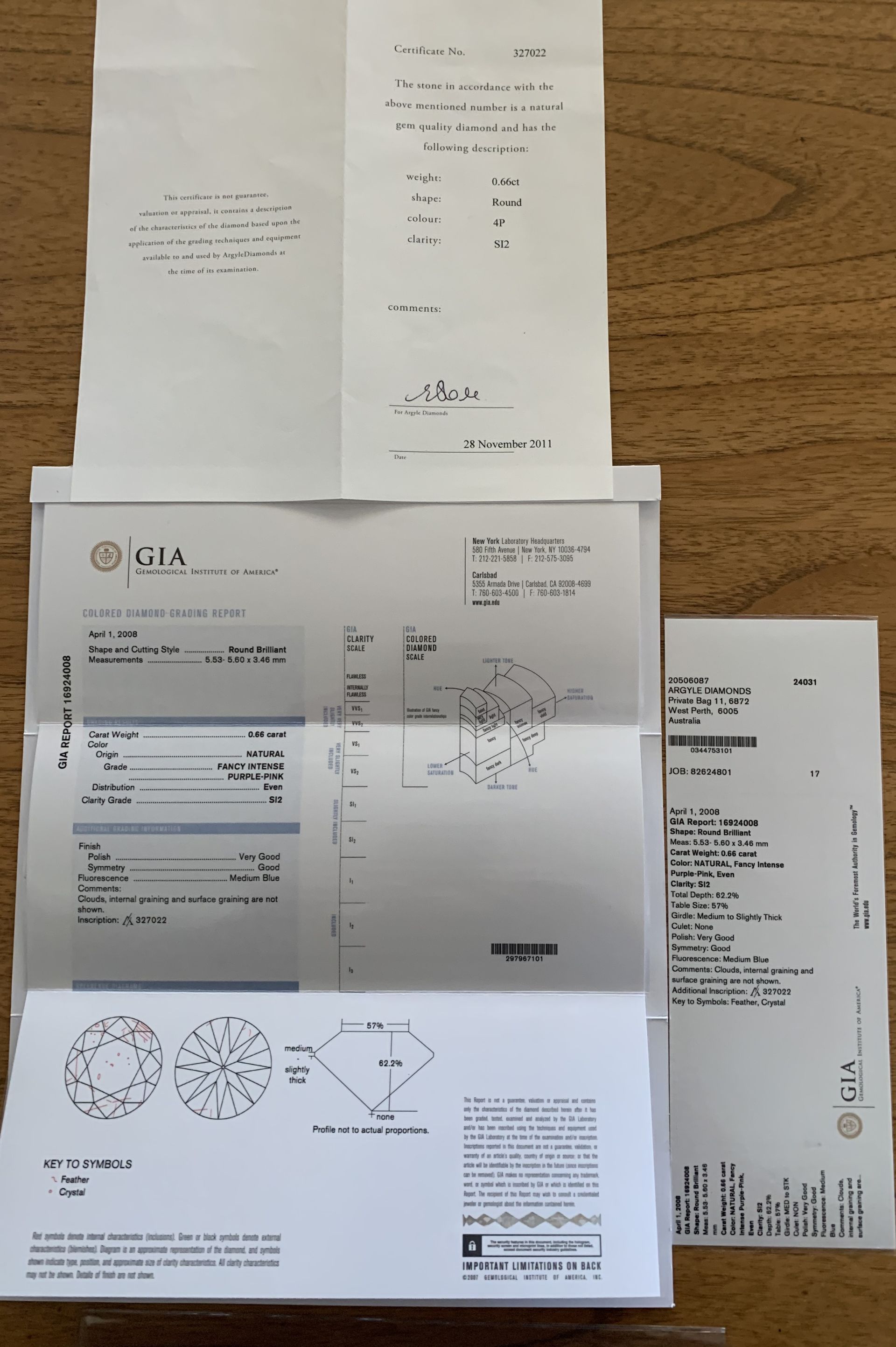 CERTIFIED ARGYLE Round Diamond 0.66CT 4P SI2 SIGNATURE TENDER