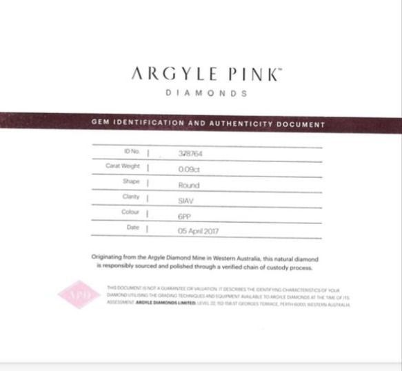 CERTIFIED ARGYLE Round Diamond 0.09ct 6PP SIAV.