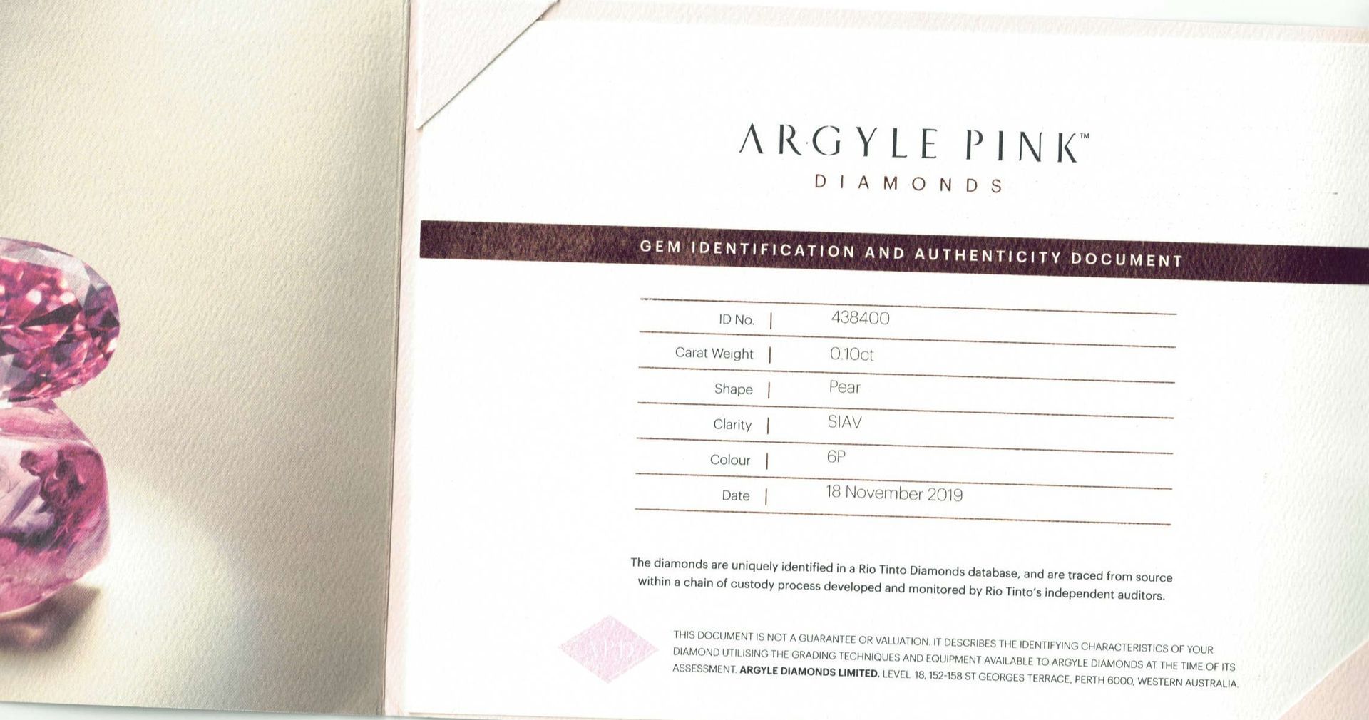 CERTIFIED ARGYLE COLLECTORS' EDITION Pear Diamond 0.10ct 6P SIAV