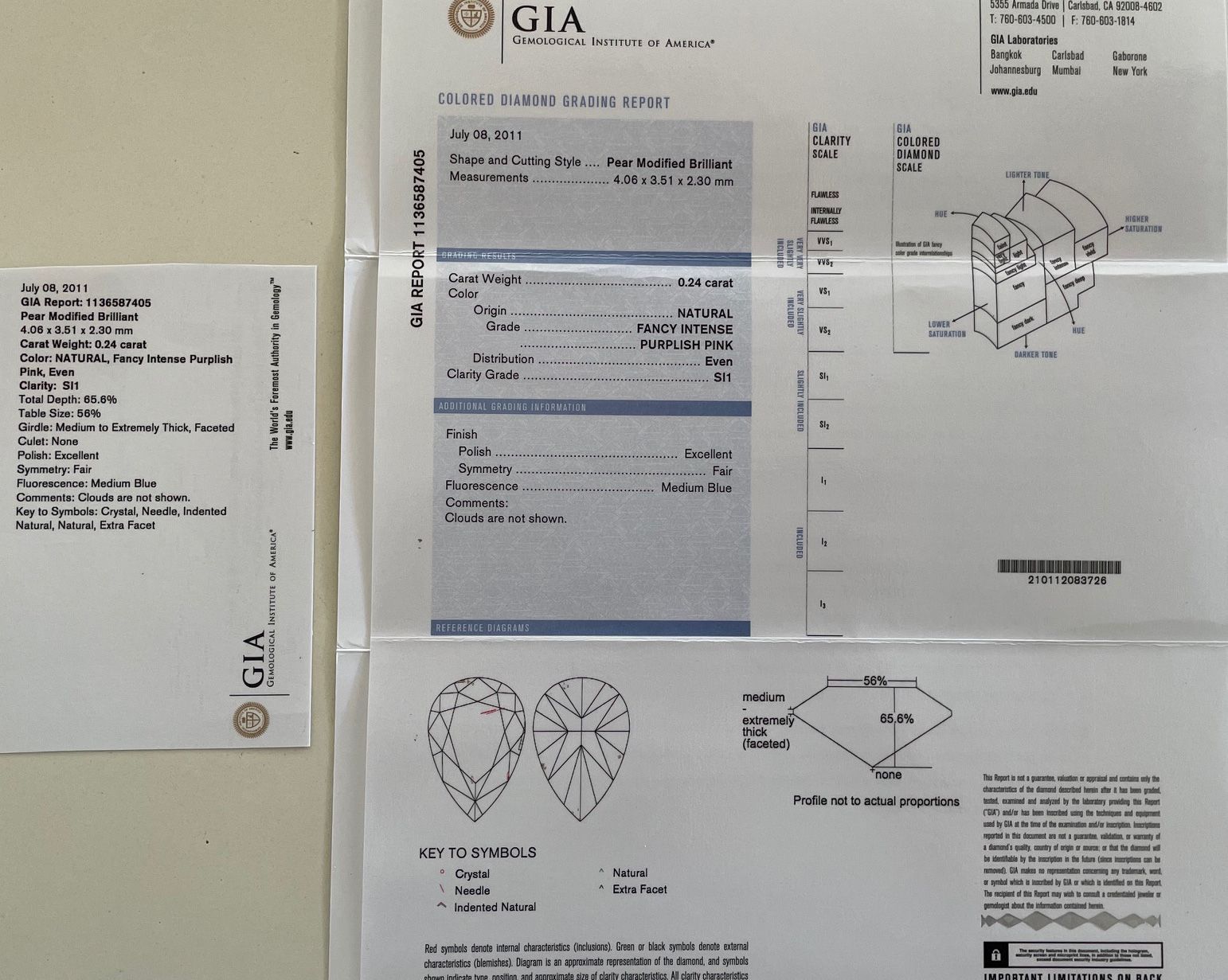 ORIGIN ARGYLE Pear Diamond 0.24ct 4P SI1