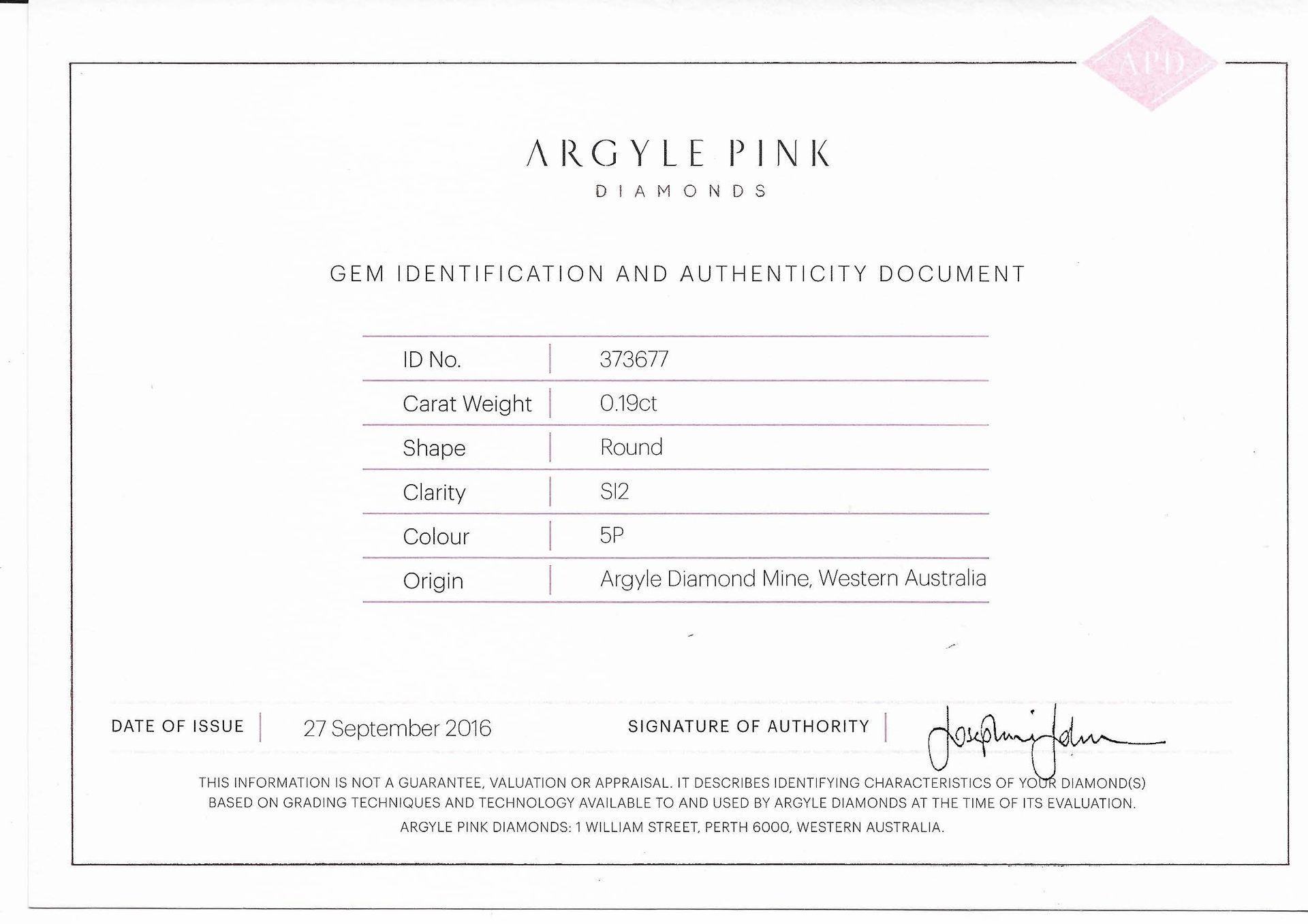 CERTIFIED ARGYLE Round Diamond 0.19ct 5P SI2