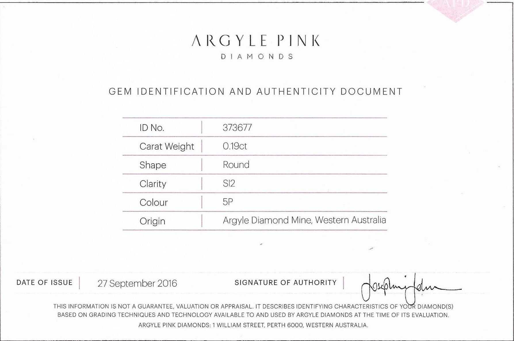 CERTIFIED ARGYLE Round Diamond 0.19ct 5P SI2