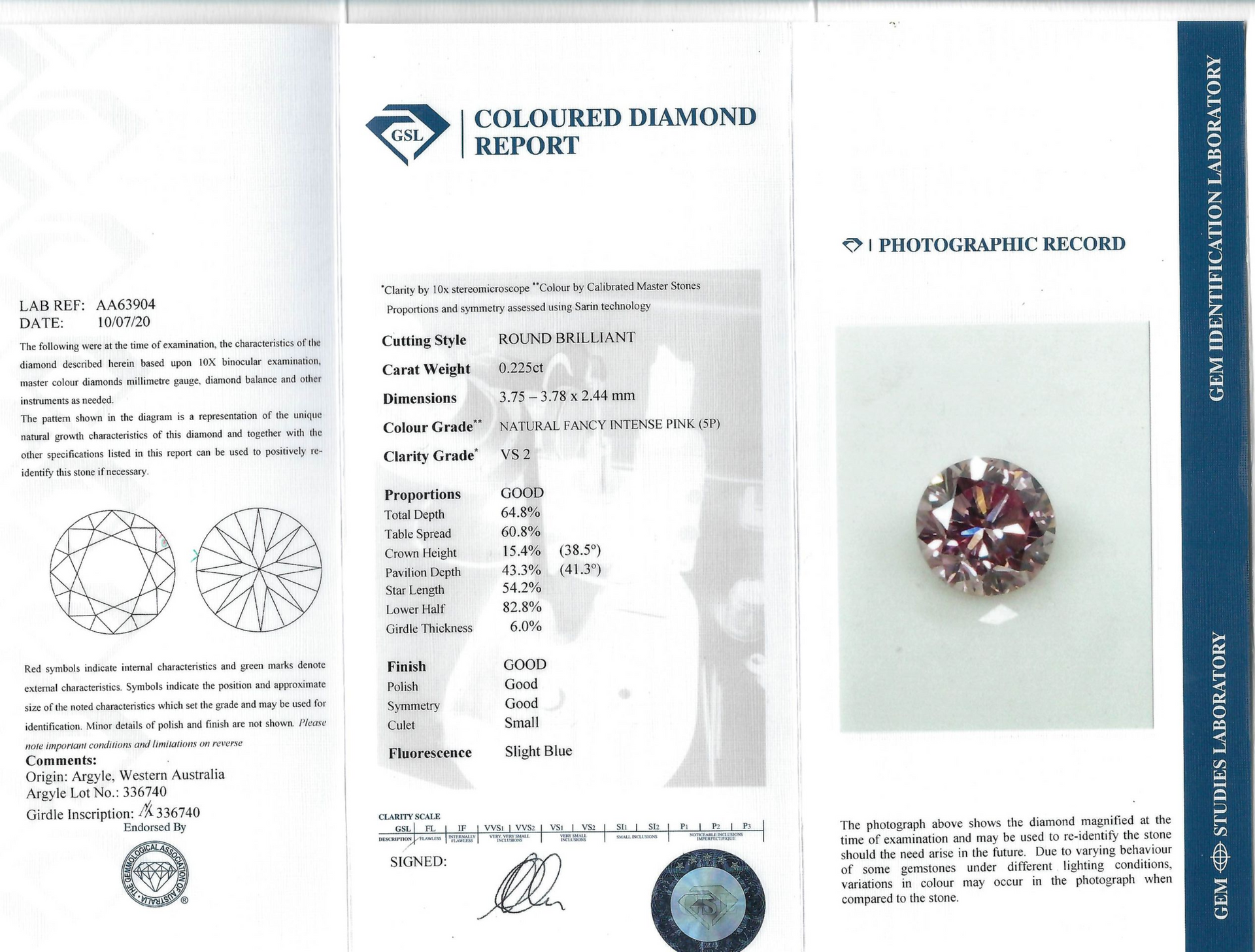 CERTIFIED ARGYLE Round Diamond 0.22ct 5P VS2