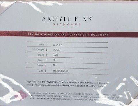 CERTIFIED ARGYLE Oval Diamond 0.23ct 4P SI1