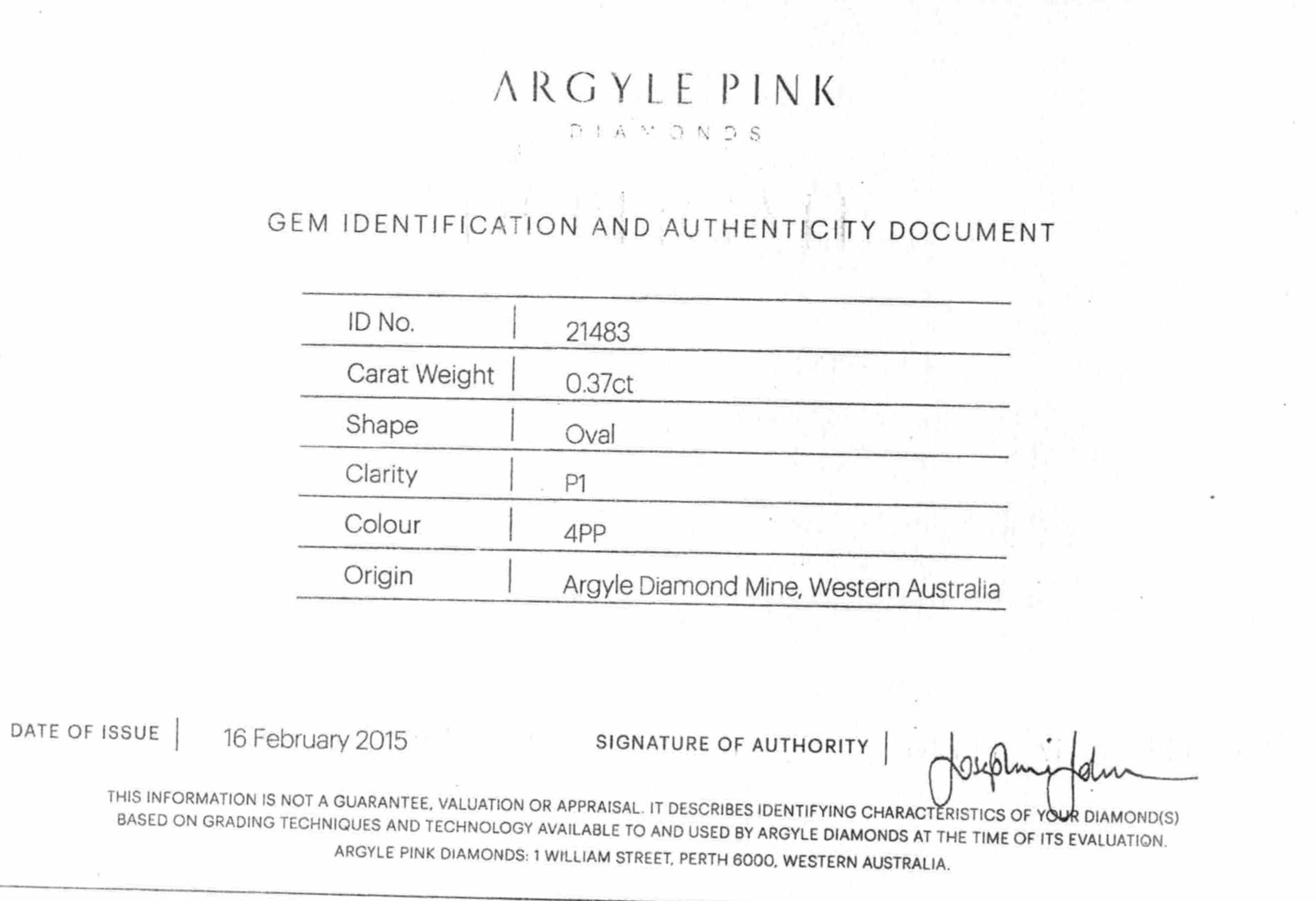 CERTIFIED ARGYLE Oval Diamond 0.37ct 4PP P1