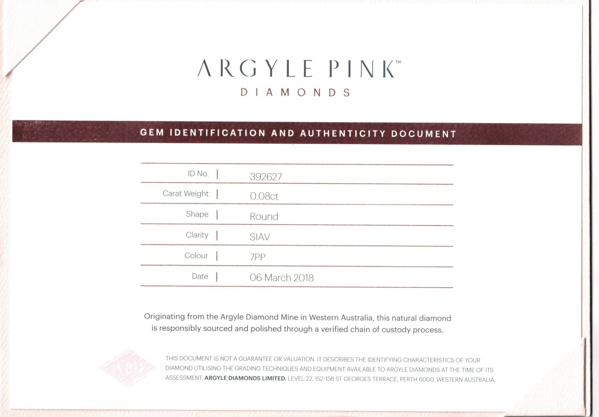 CERTIFIED ARGYLE Round Diamond 0.08ct 7PP SIAV  392627