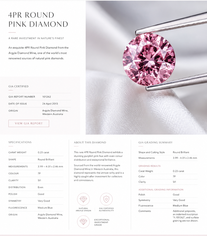 CERTIFIED ARGYLE Round Diamond 0.23ct 7P SI1