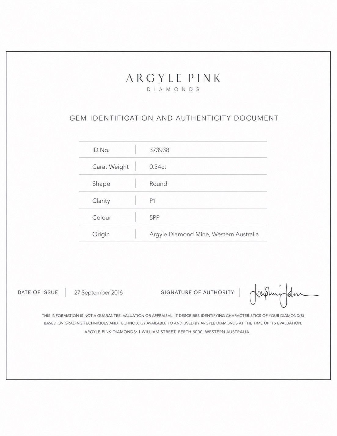 CERTIFIED ARGYLE Round Diamond 0.34ct 5PP P1