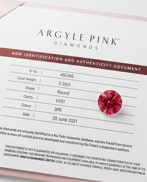 CERTIFIED ARGYLE Round Diamond 0.30ct 3PR VVS1