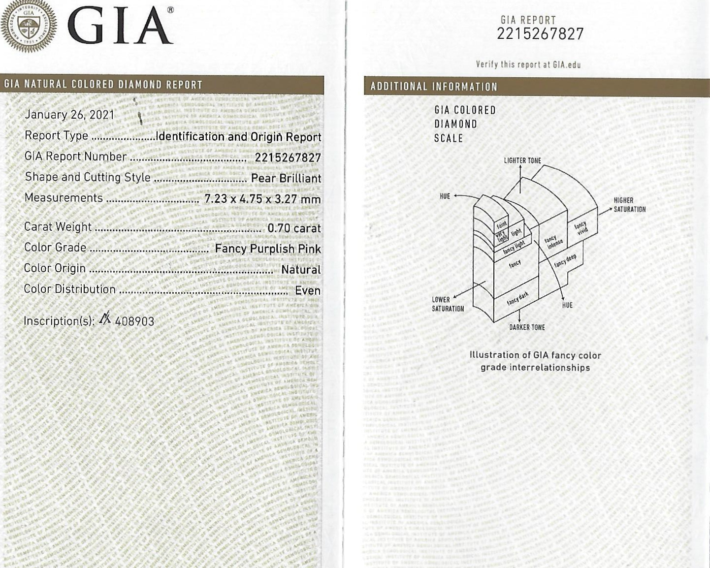 CERTIFIED ARGYLE Pear Diamond 0.70ct 6PP P1