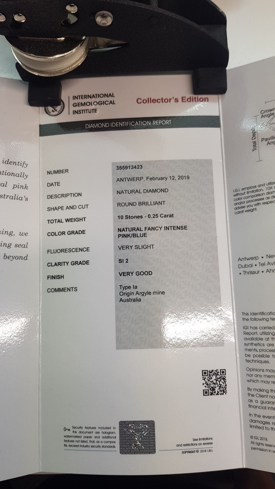 COLLECTORS EDITION ARGYLE Round Diamonds 10 = 0.25CT TDW 4P/BL3 EQ SI2