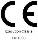Een ce-uitvoeringsklasse 2 en 1090-logo op een witte achtergrond.