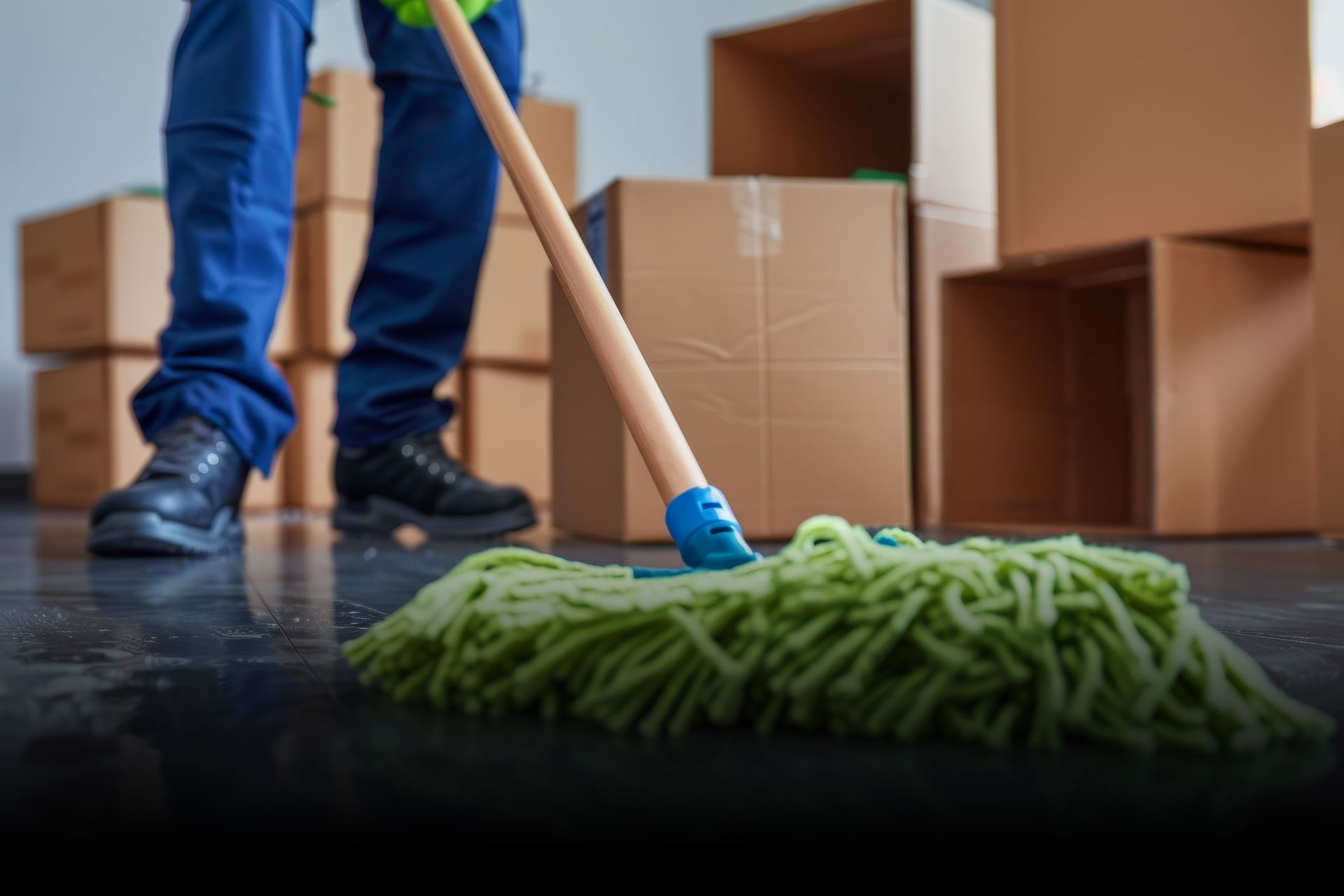 A person is cleaning the floor with a mop.