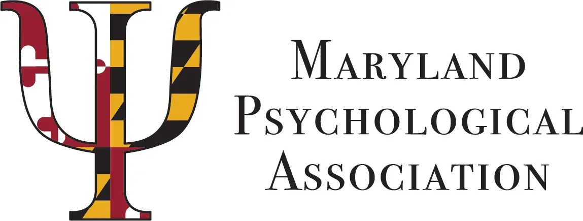 Maryland Psychological Association logo with stylized maroon psi symbol and black text