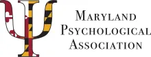 Maryland Psychological Association logo with stylized maroon psi symbol and black text