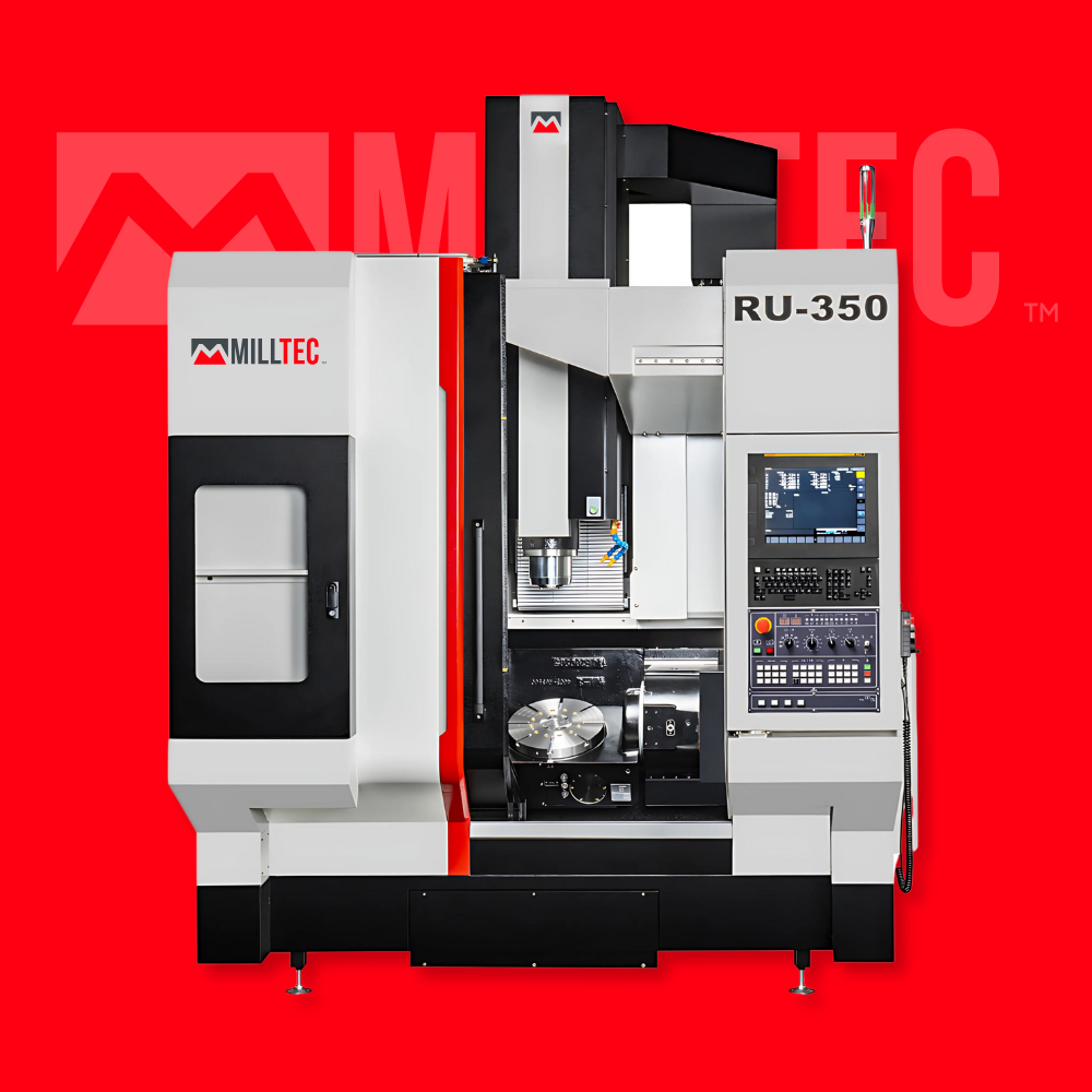 A milltec machine is on a red background