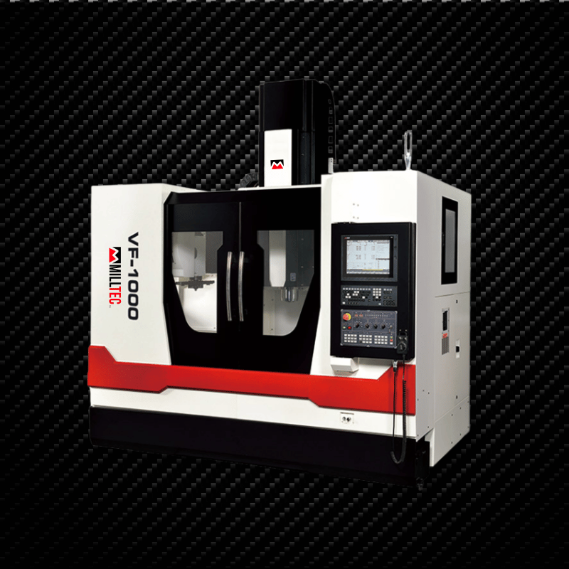 CNC milling machine, white and red, with a control panel.