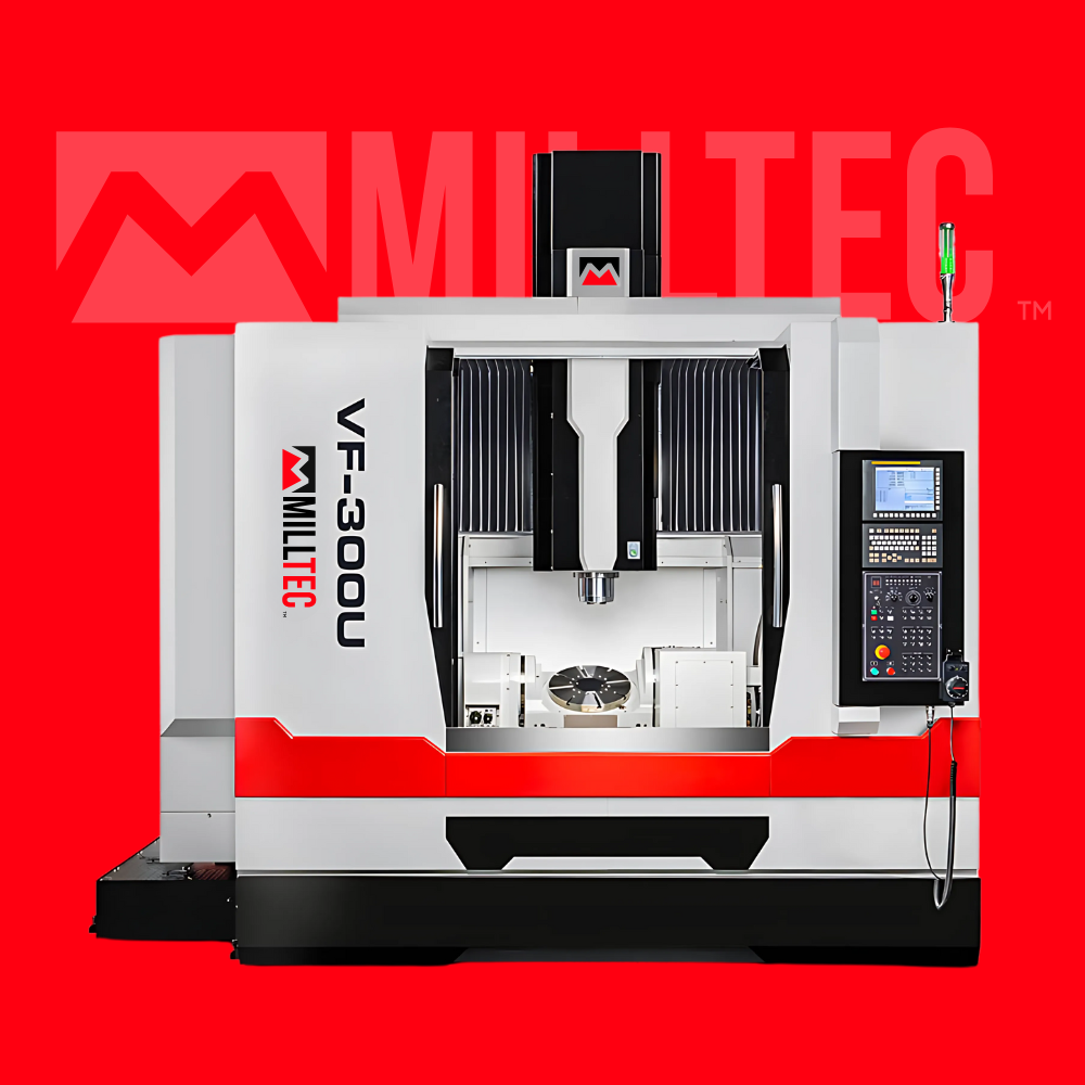 A milltec machine is on a red background