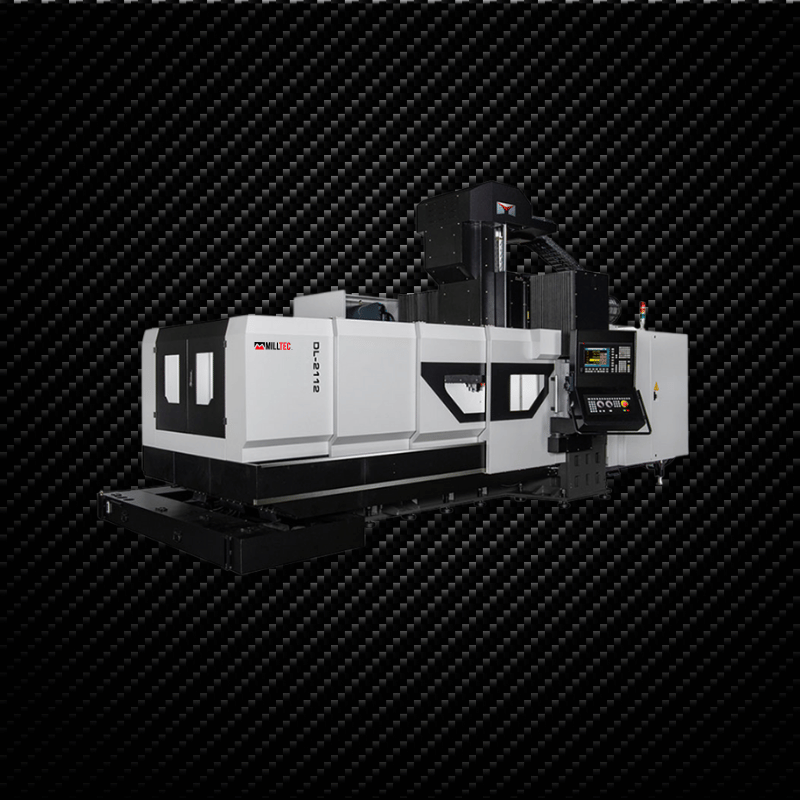 White and black CNC milling machine on a black background, with a control panel on the right side.