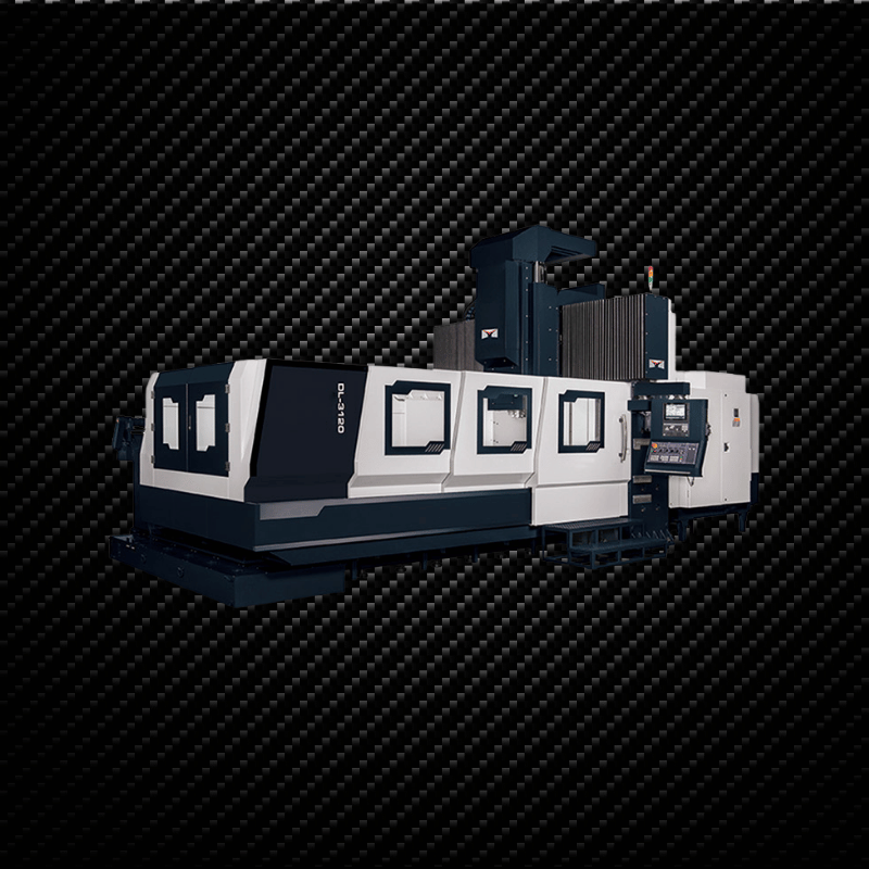 CNC machining center, dark blue and white, on a black, textured background.