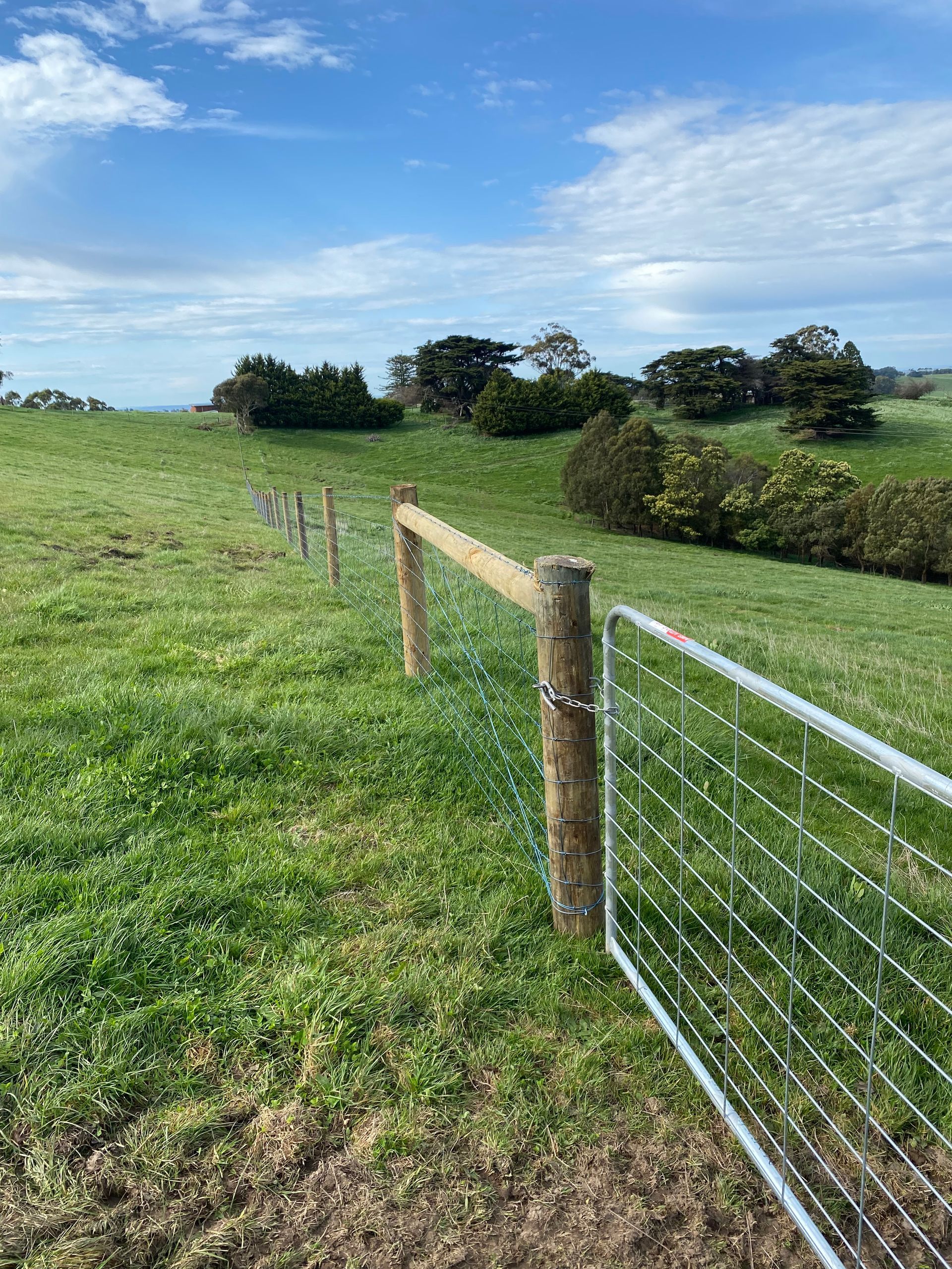 There is a fence in the middle of a grassy field.