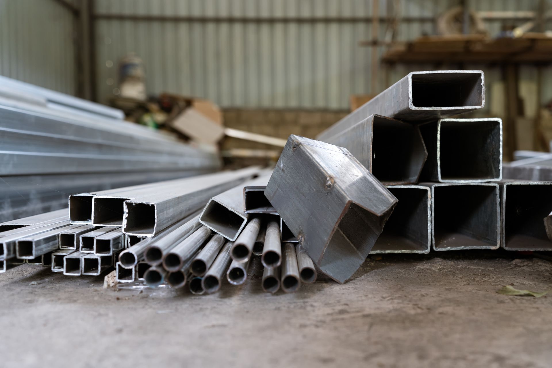 Steel construction materials on the floor.