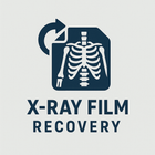 Icon of an X-ray film with skeleton, recycle arrow, and text 