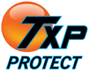 An orange and black logo for TXP Protect