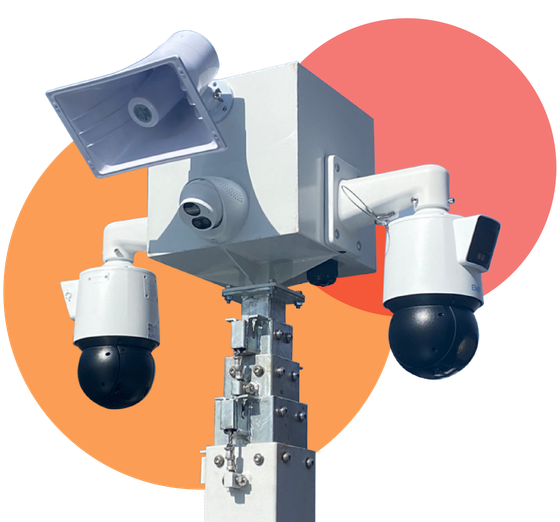 Camera tower of a Mobile Surveillance Trailer with two cameras and a speaker on it