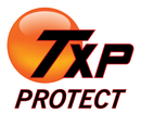 An orange and black logo for TXP Protect