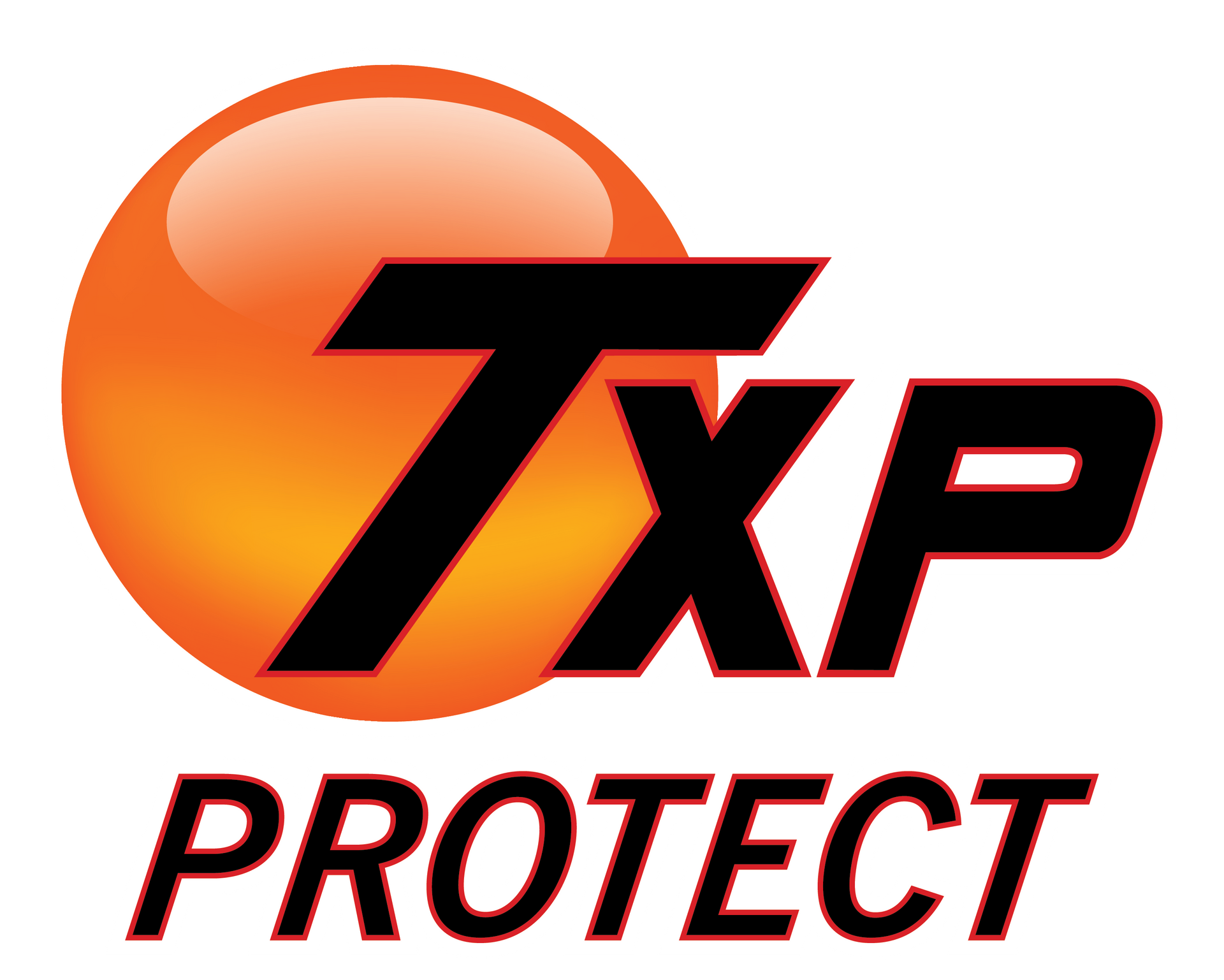 An orange and black logo for TXP Protect
