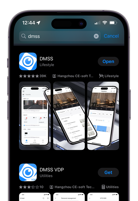A phone with a screenshot of the security monitoring app on it.